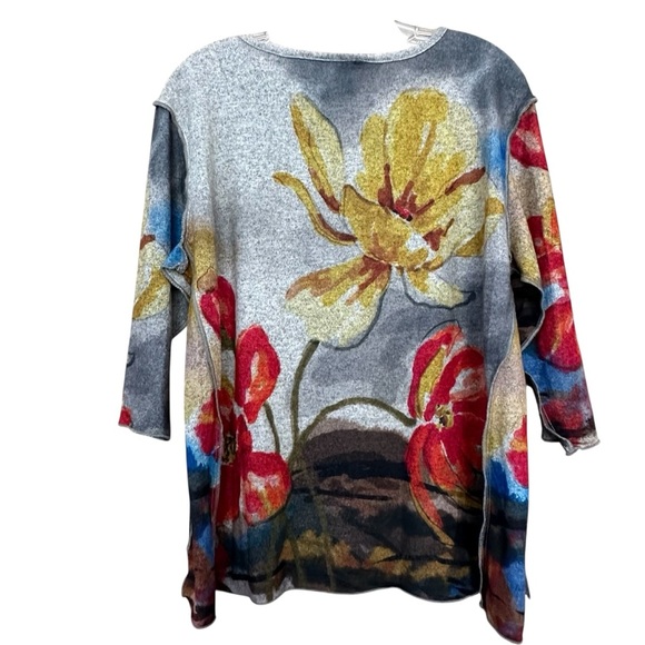 Multiples Floral Print Long Sleeve Top, 3/4 Sleeve, Petite Large - Picture 8 of 11